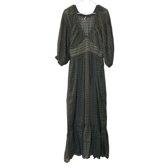 Free People Dresses & Skirts - New Free People Golden Hour Maxi Dress Women M 3/4 Sleeve Plaid Boho Western